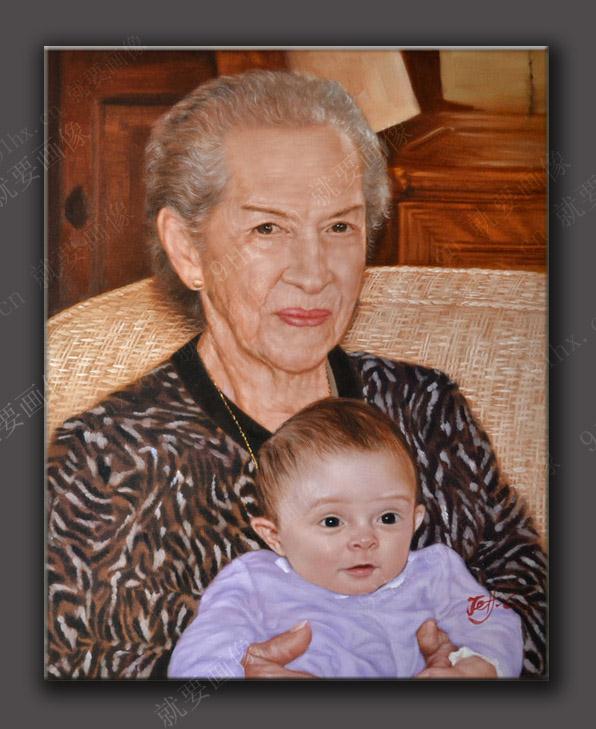 手绘油画送父母朋友肖像画定做奶奶和孙子的肖像油画