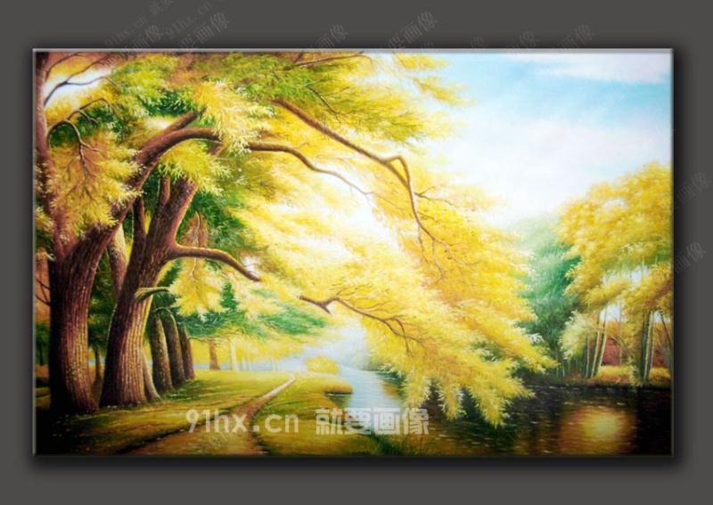 金黄色大树客厅风景画