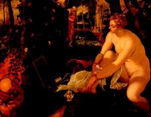 油画作品欣赏-入浴的苏珊娜-丁托列托