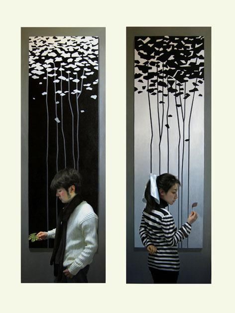 落叶季节  作者：刘钧  创作年代：2011  规格：180×60cm×2  品类：油画肖像