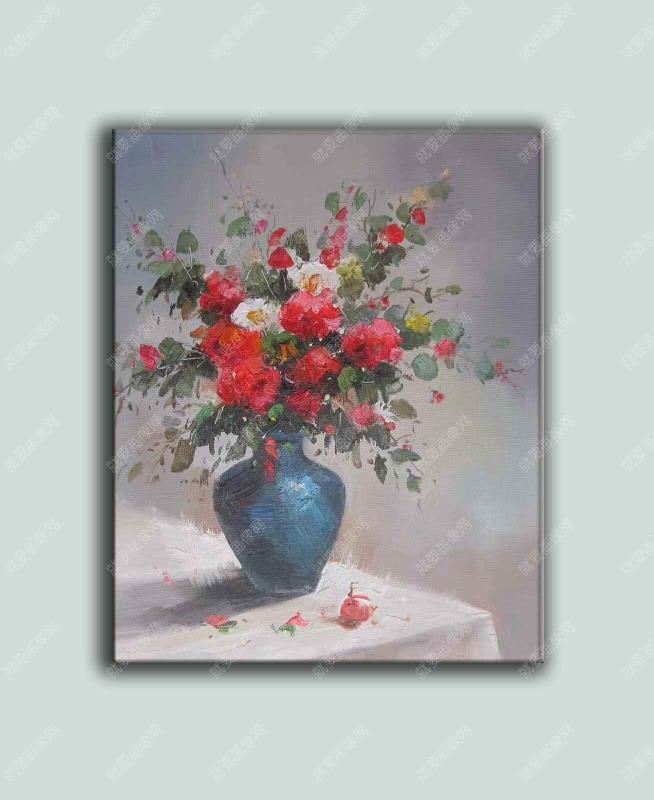 红月季手绘油画大幅花朵写生油画